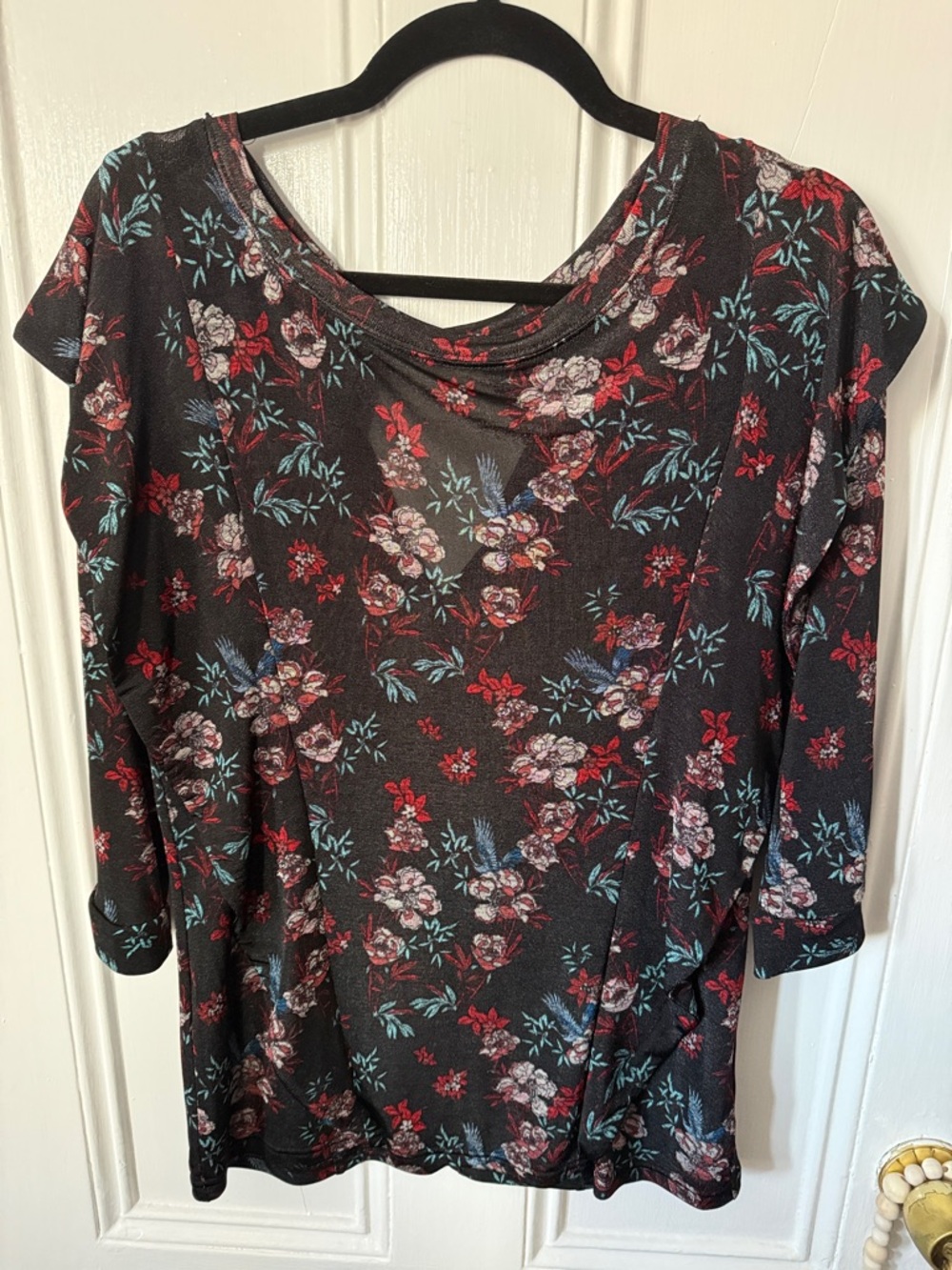 Free People Floral 3/4 sleeve top